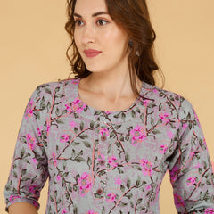 Classic Cotton Light Pink Floral Printed Kurta Set