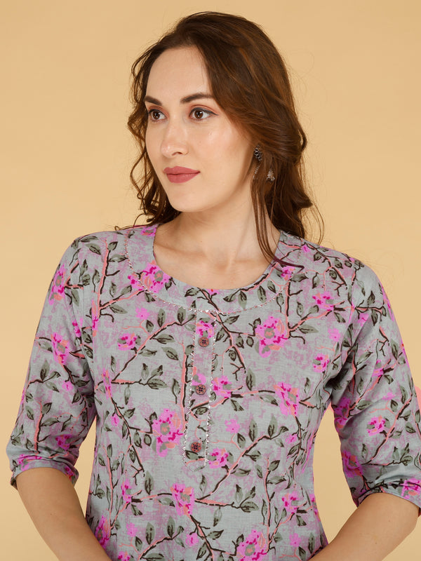Classic Cotton Light Pink Floral Printed Kurta Set