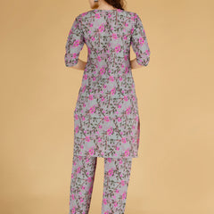 Classic Cotton Light Pink Floral Printed Kurta Set