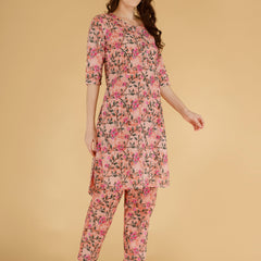 Classic Cotton Light Pink Floral Printed Kurta Set