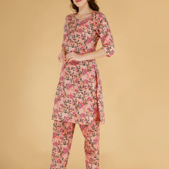 Classic Cotton Light Pink Floral Printed Kurta Set
