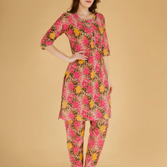 Classic Cotton Light Pink Floral Printed Kurta Set