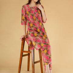 Classic Cotton Light Pink Floral Printed Kurta Set