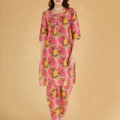 Classic Cotton Light Pink Floral Printed Kurta Set