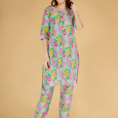 Classic Cotton Light Pink Floral Printed Kurta Set