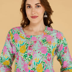 Classic Cotton Light Pink Floral Printed Kurta Set