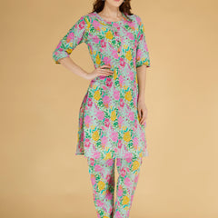 Classic Cotton Light Pink Floral Printed Kurta Set