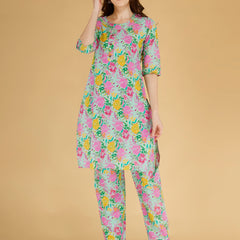 Classic Cotton Light Pink Floral Printed Kurta Set