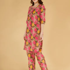 Classic Cotton Light Pink Floral Printed Kurta Set
