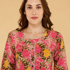 Classic Cotton Light Pink Floral Printed Kurta Set