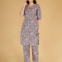Classic Cotton Light Pink Floral Printed Kurta Set