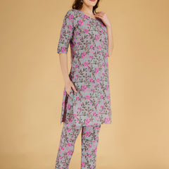 Classic Cotton Light Pink Floral Printed Kurta Set