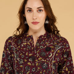 Bird Blue Printed Cotton Blend Ethnic A-Line Kurta