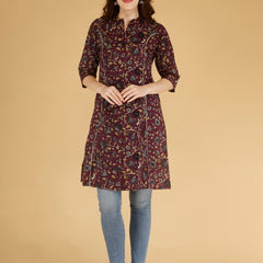 Bird Blue Printed Cotton Blend Ethnic A-Line Kurta