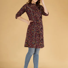 Bird Blue Printed Cotton Blend Ethnic A-Line Kurta