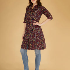 Bird Blue Printed Cotton Blend Ethnic A-Line Kurta