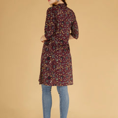 Bird Blue Printed Cotton Blend Ethnic A-Line Kurta