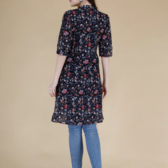 Bird Blue Printed Cotton Blend Ethnic A-Line Kurta