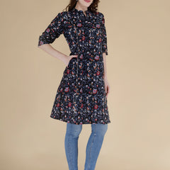 Bird Blue Printed Cotton Blend Ethnic A-Line Kurta