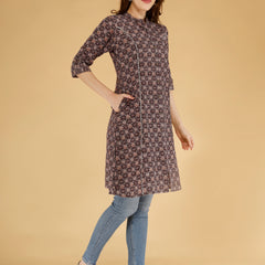 Maroon Printed Cotton Blend Ethnic A-Line Kurta