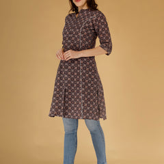 Maroon Printed Cotton Blend Ethnic A-Line Kurta