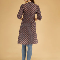 Maroon Printed Cotton Blend Ethnic A-Line Kurta