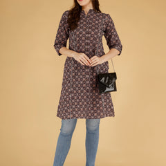 Maroon Printed Cotton Blend Ethnic A-Line Kurta