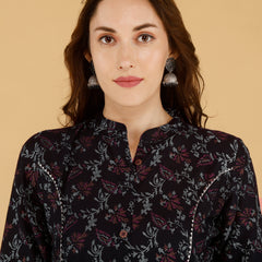 Pink Printed Cotton Blend Ethnic A-Line Kurta