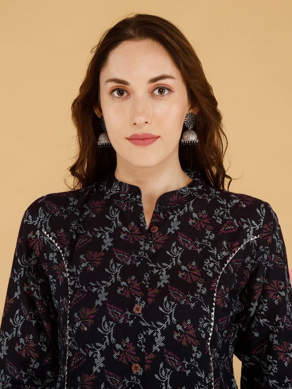 Pink Printed Cotton Blend Ethnic A-Line Kurta