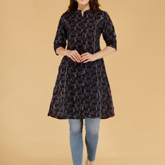 Pink Printed Cotton Blend Ethnic A-Line Kurta