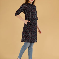 Pink Printed Cotton Blend Ethnic A-Line Kurta