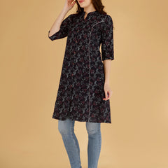 Pink Printed Cotton Blend Ethnic A-Line Kurta