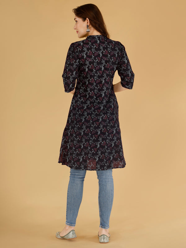Pink Printed Cotton Blend Ethnic A-Line Kurta