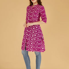 Pink Printed Cotton Blend Ethnic A-Line Kurta