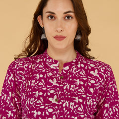 Pink Printed Cotton Blend Ethnic A-Line Kurta