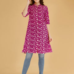 Pink Printed Cotton Blend Ethnic A-Line Kurta