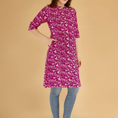 Pink Printed Cotton Blend Ethnic A-Line Kurta