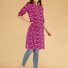 Pink Printed Cotton Blend Ethnic A-Line Kurta