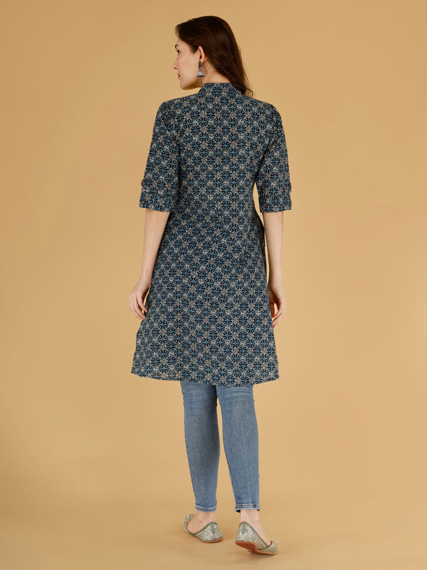 Maroon Printed Cotton Blend Ethnic A-Line Kurta