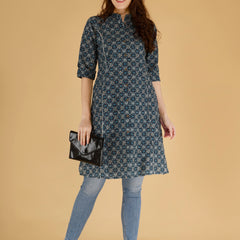 Maroon Printed Cotton Blend Ethnic A-Line Kurta