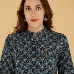 Maroon Printed Cotton Blend Ethnic A-Line Kurta