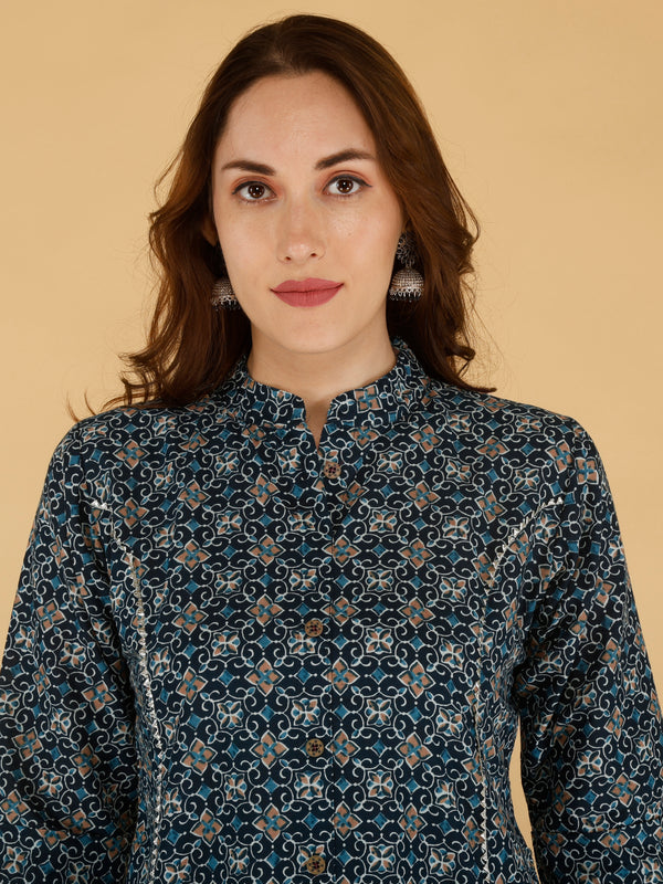 Maroon Printed Cotton Blend Ethnic A-Line Kurta