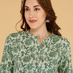 Pink Printed Cotton Blend Ethnic A-Line Kurta