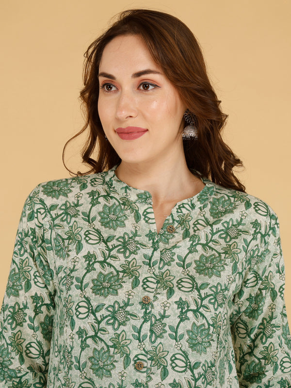 Pink Printed Cotton Blend Ethnic A-Line Kurta