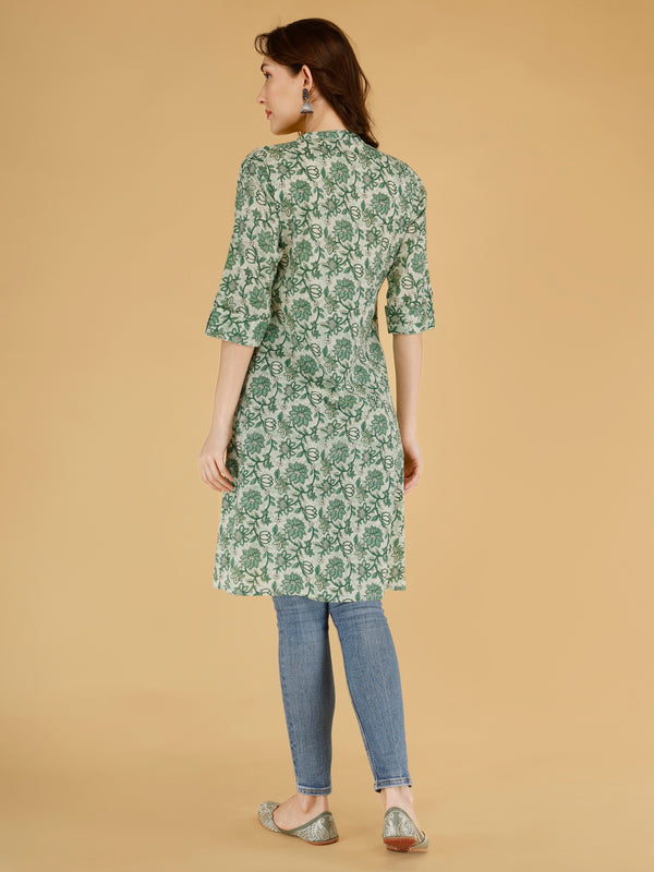 Pink Printed Cotton Blend Ethnic A-Line Kurta
