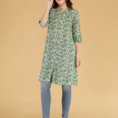 Pink Printed Cotton Blend Ethnic A-Line Kurta