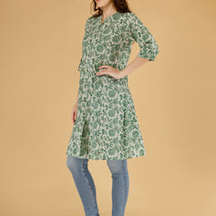 Pink Printed Cotton Blend Ethnic A-Line Kurta