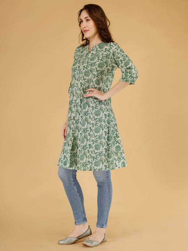 Pink Printed Cotton Blend Ethnic A-Line Kurta