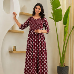 Women's Floral & Zigzag Anarkali Maternity Feeding Dress