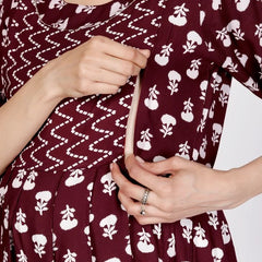 Women's Floral & Zigzag Anarkali Maternity Feeding Dress